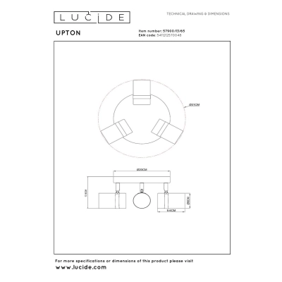 UPTON - Ceiling spotlight - 3xGU10 - Smoke Grey 57900/13/65 Lucide